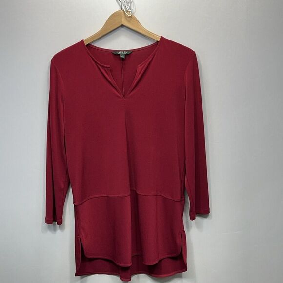 Lauren Ralph Lauren Women’s Size M  Red Blouse Tunic Top Size 3/4 Sleeve pull on - Picture 1 of 11